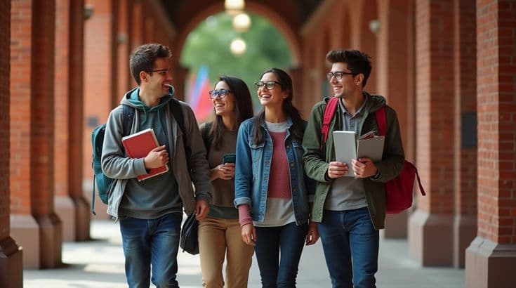 Students walking together with books